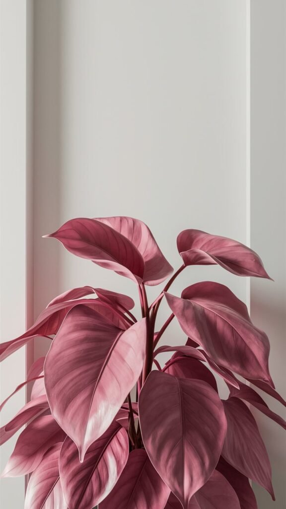 A pink philodendron sits in living area