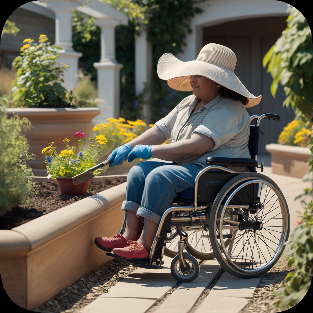 Woman in Wheelchair Gardening in Raised