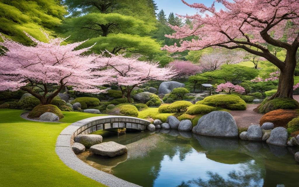 Japanese garden cherry blossoms