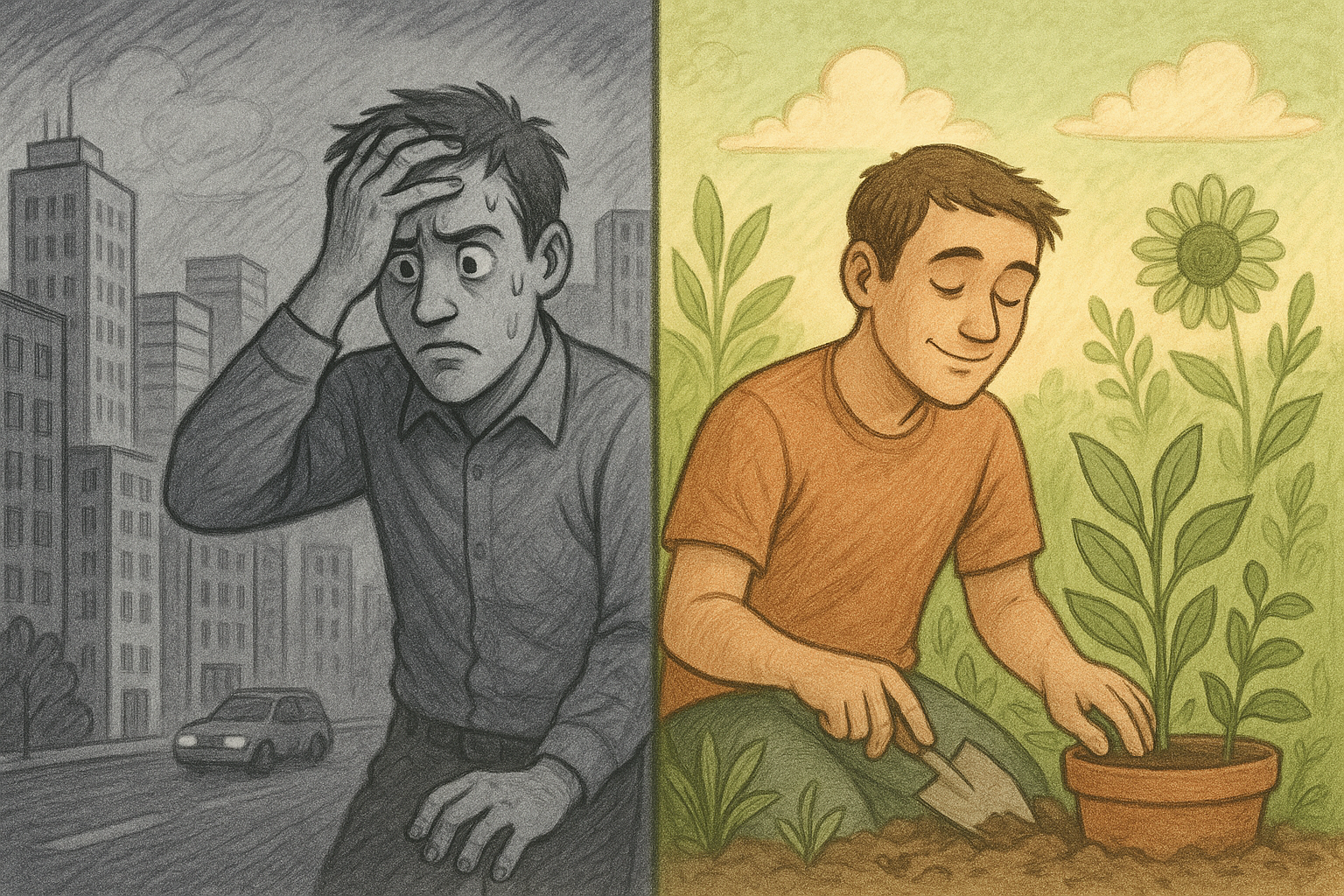 Transformation from stress to calm through gardening